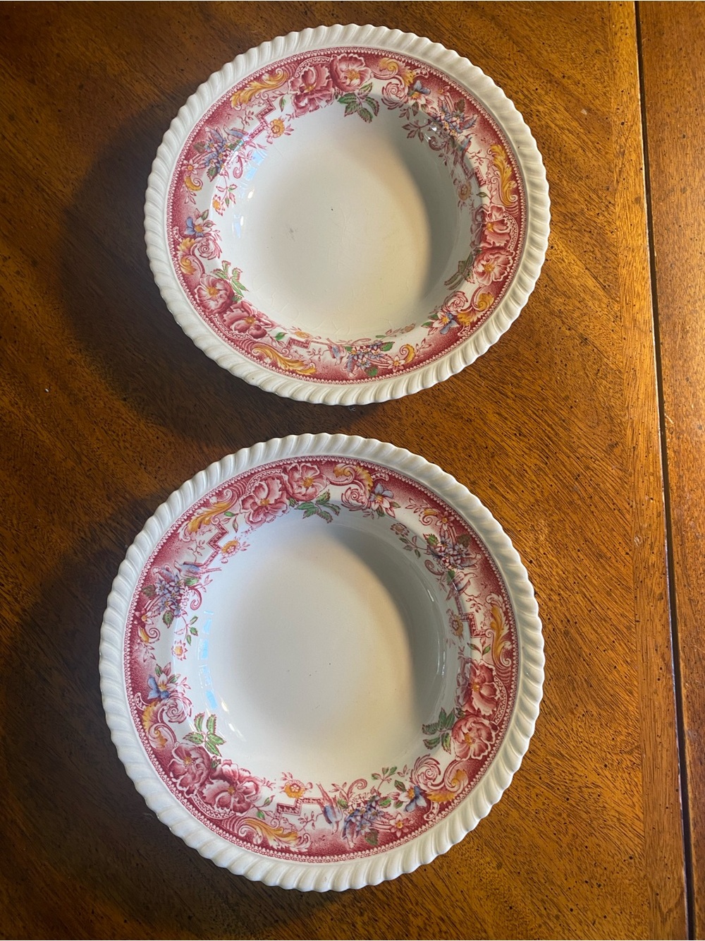 Johnson Brothers Devonshire Multi Red 8” Rimmed Bowls- Pair